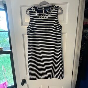 J. Crew Navy and White Striped Midi Dress